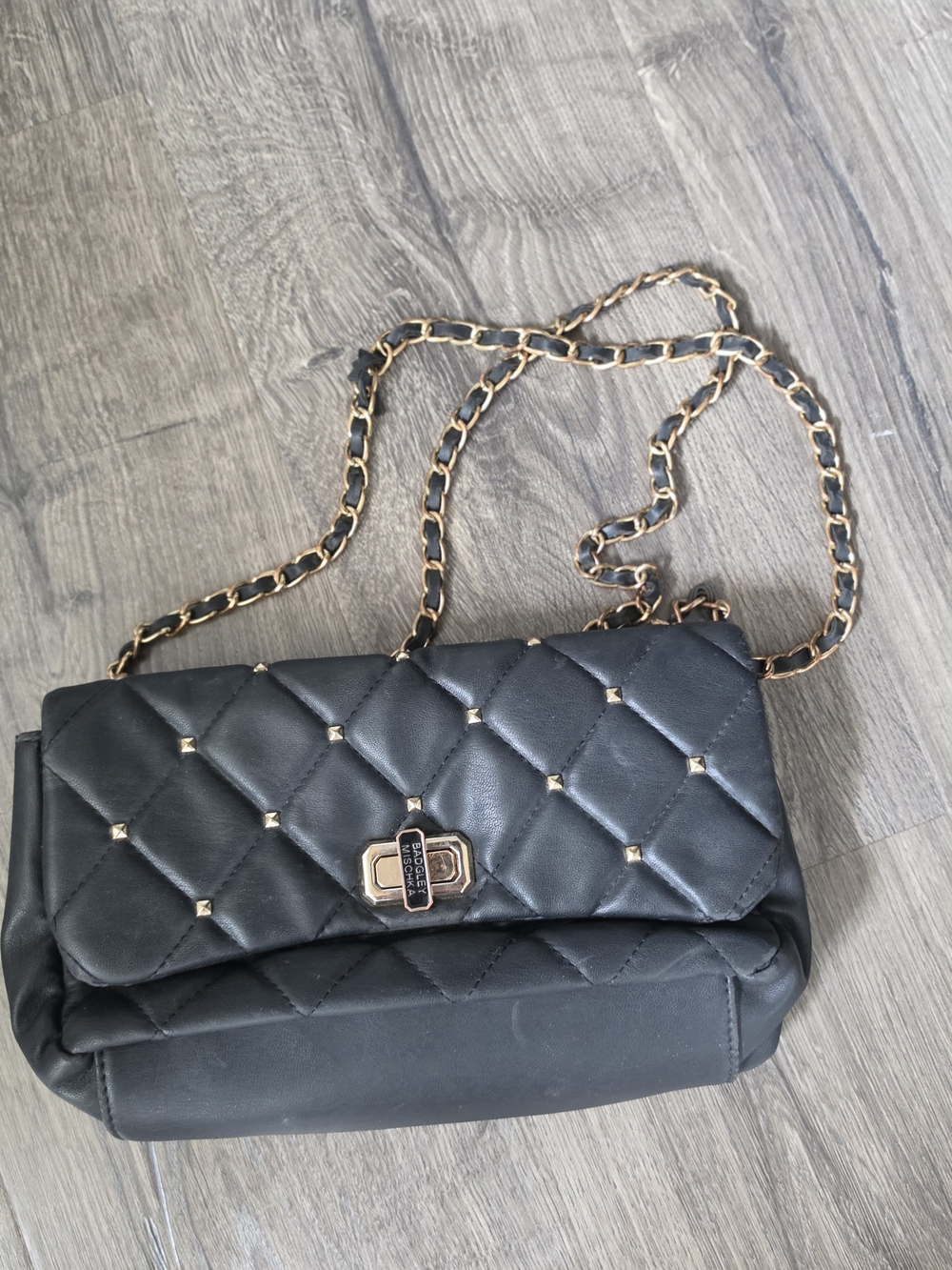 Badgley Mischka Black Quilted Chain-Handle Hobo with Gold Hardware